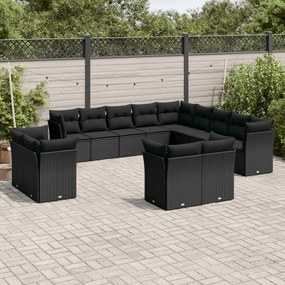 3218545 vidaXL Set mobilier de grădină cu perne, 13 piese, negru, poliratan