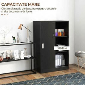 HOMCOM Dulap de Birou 3 Rafturi cu Încuietoare și 2 Chei de Securitate 80x40x120 cm Negru | Aosom Romania