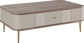 Măsuță de cafea Vesper 103x60 cm cu sertar - kaszmir / nuc / picioare aurii