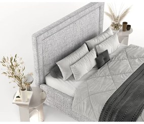 Pat matrimonial gri deschis tapițat cu spațiu de depozitare cu somieră 160x200 cm Baleine – Maison de Rêve