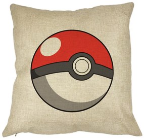 Perna Decorativa Patrata copii Pokeball, 40x40 cm, Husa Detasabila, Burduf