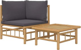 vidaXL Set mobilier de grădină cu perne gri închis, 2 piese, bambus
