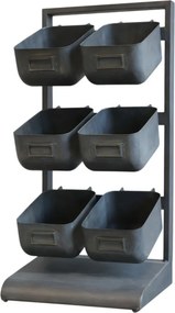 Etajeră metalică vintage, negru, cu 6 cutii detașabile și rame pentru etichete, 58 x 27,5 x 23,5 cm, „Filature”