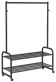 Suport mobil pentru haine cu 2 rafturi, metal, negru, Songmics