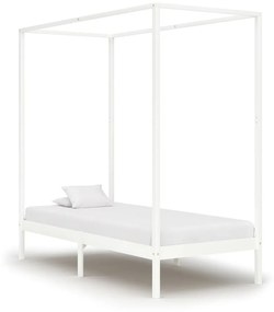 283263 vidaXL Cadru pat cu baldachin, alb, 100 x 200 cm, lemn masiv de pin