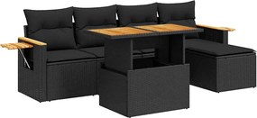 vidaXL Set mobilier grădină perne 6 piese negru poliratan/lemn acacia