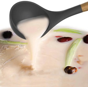 Set ustensile de bucatarie 14 piese, cu cap din silicon termorezistent si suport, gri inchis