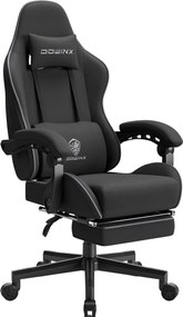 DOWINX 6658 - Scaun Gaming Ergonomic, Masaj in perna lombara, Șezut cu Arcuri Metalice și Spumă, Suport pentru picioare, Rabatabil 90°–135°, Rezistent 130 kg, Material textil, Negru