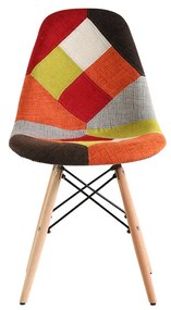 SCAUN JOY, MODEL PATCHWORK ORANGE, SEZUT TAPITAT TEXTIL, PICIOARE LEMN