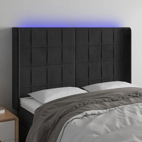 vidaXL Tăblie de pat cu LED, negru, 147x16x118/128 cm, catifea