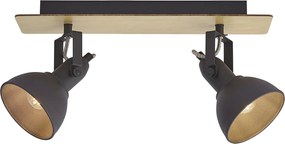 Spot de tavan negru cu lemn cu 2 lumini rotativ și înclinabil - Jakub