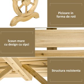 Outsunny Bancă de Grădină cu 2 Locuri, Design cu Roți, Bancă de Exterior din Lemn de Brad, pentru Terasă, Patio și Curte, 98x50x39,5 cm, Aspect Lemn Natural | Aosom Romania