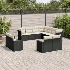 3219116 vidaXL Set canapele de grădină cu perne, 11 piese, negru, poliratan