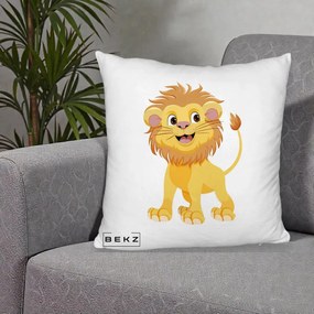 Perna Decorativa Pui de Leu Kawaii, 40x40 cm, Alb Pufos, Husa Detasabila, Perna Inclusa, BEKZ®