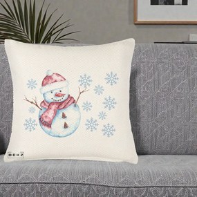 Perna Decorativa Om de Zapada Rosu cu Fulgi, 40x40 cm, Crem Reliefat, Husa Detasabila, Perna Inclusa, BEKZ®