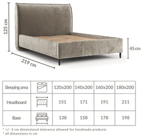 Pat matrimonial bej tapițat cu spațiu de depozitare cu somieră 180x200 cm Shell – Maison de Rêve