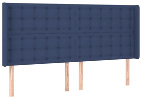 Pat cu arcuri, saltea si LED, albastru, 180x200 cm, textil Albastru, 180 x 200 cm, Nasturi de tapiterie