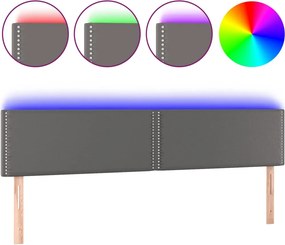 vidaXL Tăblie de pat cu LED, gri, 200x5x78/88 cm, piele ecologică