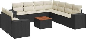 vidaXL Set canapele de grădină cu perne, 10 piese, negru, poliratan