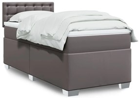 vidaXL Pat box spring cu saltea, gri, 100x200 cm, piele ecologică