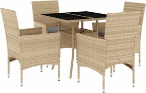 vidaXL Set mobilier de grădină cu perne 5 piese bej poliratan & sticlă