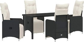 vidaXL Set de masă pentru grădină cu pernă 5 pcs Negru poliratan