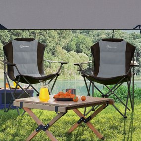 Outsunny Lot de 2 scaune pliante camping rembursate cu spătar înalt cu suport pentru pahar, greutate 120 kg, gri închis | Aosom Romania
