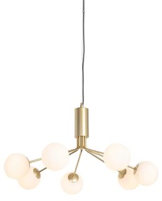 Lampă suspendată Art Deco aurie cu sticlă opalescentă cu 7 lumini - Coby