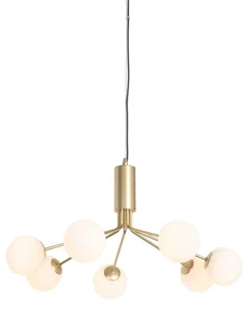 Lampă suspendată Art Deco aurie cu sticlă opalescentă cu 7 lumini - Coby