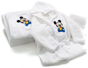 Set de baie pentru bebelusi, cu 3 piese, brodat cu Mickey Mouse, Alb- SDB-08