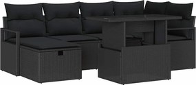 vidaXL Set de canapele pentru grădină cu pernă 7 pcs Negru Rattan poli