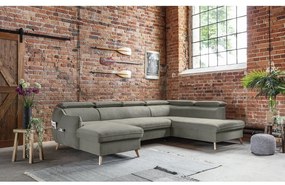 Colțar gri deschis extensibil cu tapițerie din catifea (cu colț pe partea dreaptă/în formă de "U") Sweet Harmony – Miuform