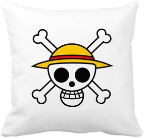 Perna Decorativa cu One Piece, 40x40 cm, Alba, Mata, Husa Detasabila, Burduf