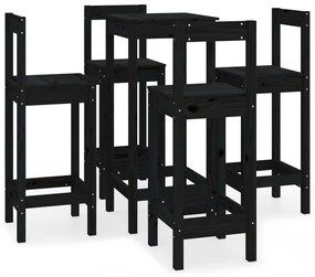 3188146 vidaXL Set mobilier de bar, 5 piese, negru, lemn masiv de pin