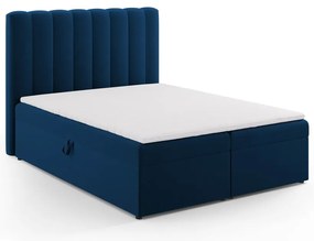 Pat boxspring albastru închis cu spațiu de depozitare 160x200 cm Gina – Milo Casa
