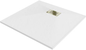 Mexen Hugo cadă quadrată SMC 90 x 90 cm, albă, capac aurie - 42109090-G