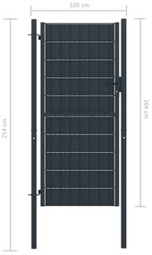 Poarta de gard, antracit, 100x164 cm, PVC si otel Antracit, 100 x 164 cm