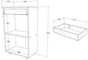Dulap mobil bucatarie Arno, 1 Sertar, 2 Usi, Alb, 60 x 35 x 100 cm