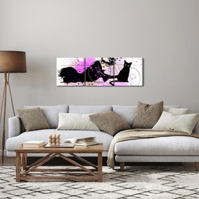 Tablou - Femeia cu pisică neagră (cu ceas) (90x30 cm)