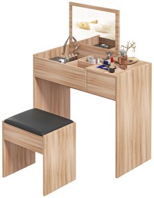 HOMCOM Masă de machiaj cu taburet Masă de machiaj cu oglindă capac rabatabil și compartimente 80x40x79 cm și 40x30x40 cm | Aosom Romania