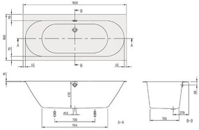 Cada baie dreptunghiulara incastrata, alba, compozit-quaryl, cu sifon si preaplin, Villeroy  Boch Oberon 2.0