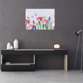 Tablou pe sticlă - Flori de primăvară (70x50 cm)