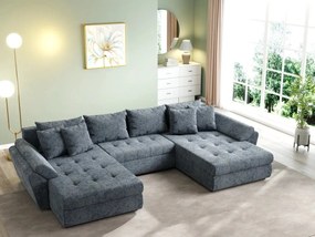 Colțar extensibil dumonde cu ladă de depozitare si sezut confortabil din spuma high-density, Loana U Euphoria Grafit 355x185 cm