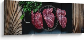 Tablou cu carne pe farfurie (cu ceas) (90x30 cm)