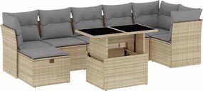 vidaXL Set canapele de grădină, 8 piese, cu perne, bej, poliratan