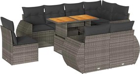 vidaXL Set canapele de grădină, 9 piese, cu perne, gri, poliratan