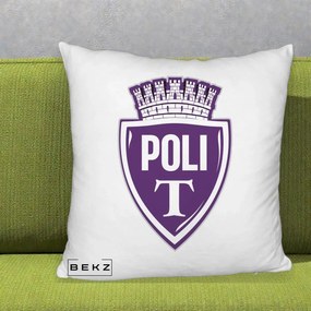 Perna Personalizata Poli Timisoara Fotbal, 40x40 cm, Alb Pufos, Husa Detasabila, Perna Inclusa, BEKZ®