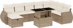vidaXL Set canapele de grădină, 9 piese, cu perne, bej, poliratan