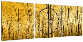 Tablou cu pădure în apus de soare (cu ceas) (90x30 cm)