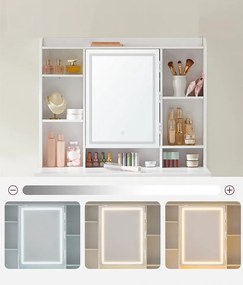 Masuta machiaj cu Oglinda LED si 2 Sertare pentru Cosmetice, Set Masa toaleta 90 cm, Alb, masuta cosmetica, vanity - SEA81